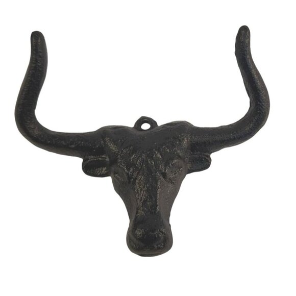 Cast Iron Bull Head Shaped Hat Holder Wall Coat Hook With Rustic Black Finish De - Picture 1 of 9
